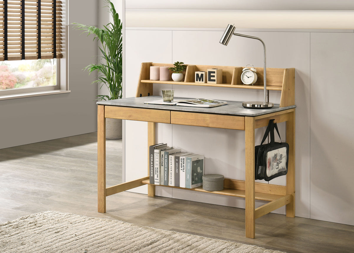 Besler 47" SmartTop Writing Desk with Organizer Shelf & Pull-Out Tray - Cement and Natural – view 1