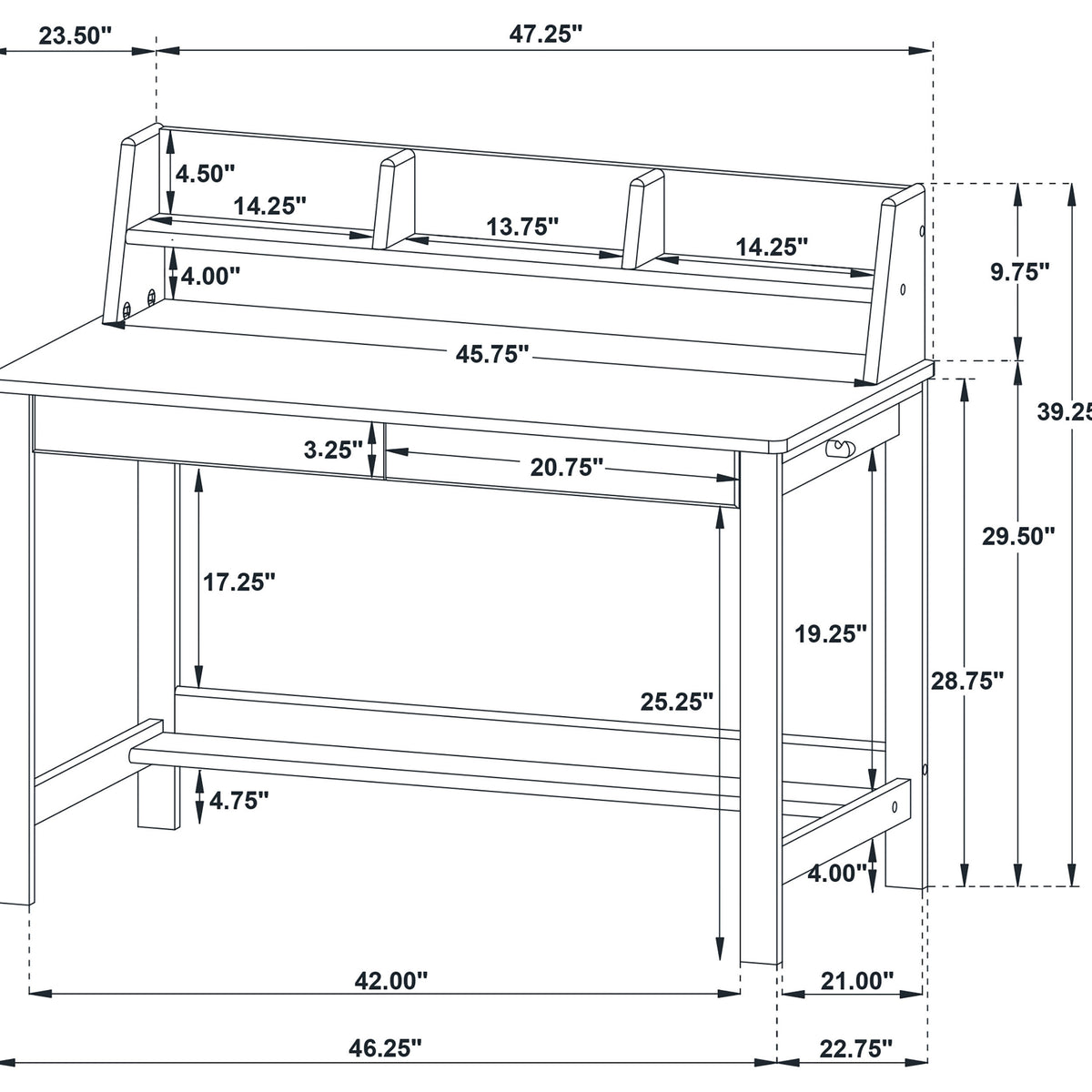 Besler 47" SmartTop Writing Desk with Organizer Shelf & Pull-Out Tray - Cement and Natural – view 15