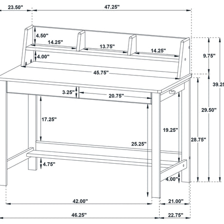 Besler 47" SmartTop Writing Desk with Organizer Shelf & Pull-Out Tray - Cement and Natural – view 15