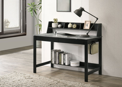 Besler 47" Writing Desk with SmartTop Surface - Grey Stone & Black with Organizer Shelf and Pull-Out Tray