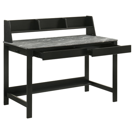 Besler 47" Writing Desk with SmartTop Surface - Grey Stone & Black with Organizer Shelf and Pull-Out Tray – view 3