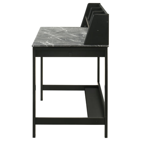 Besler 47" Writing Desk with SmartTop Surface - Grey Stone & Black with Organizer Shelf and Pull-Out Tray – view 5