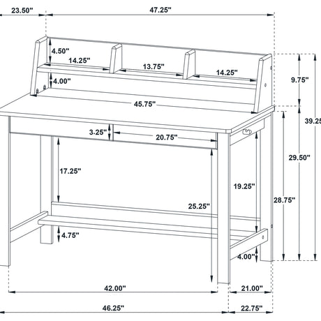 Besler 47" Writing Desk with SmartTop Surface - Grey Stone & Black with Organizer Shelf and Pull-Out Tray – view 15