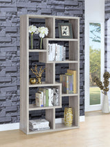 Theo 71" 6-Shelf Staggered Bookshelf - Reversible Open Cubbies in Grey Driftwood – view 1