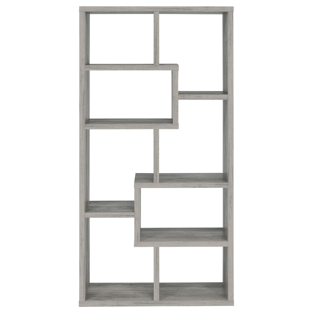 Theo 71" 6-Shelf Staggered Bookshelf - Reversible Open Cubbies in Grey Driftwood – view 3