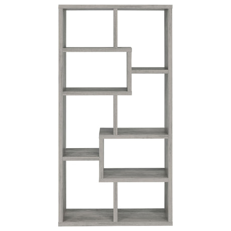 Theo 71" 6-Shelf Staggered Bookshelf - Reversible Open Cubbies in Grey Driftwood – view 3