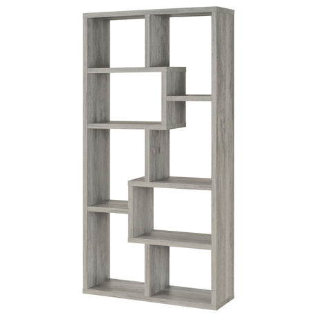 Theo 71" 6-Shelf Staggered Bookshelf - Reversible Open Cubbies in Grey Driftwood – view 4
