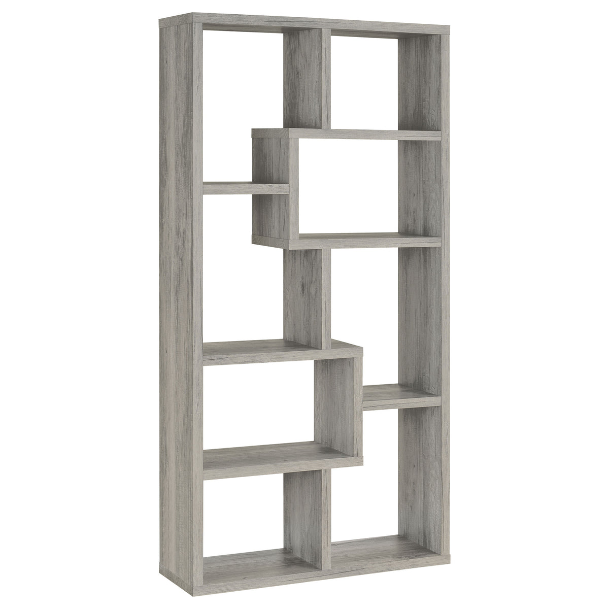 Theo 71" 6-Shelf Staggered Bookshelf - Reversible Open Cubbies in Grey Driftwood – view 6