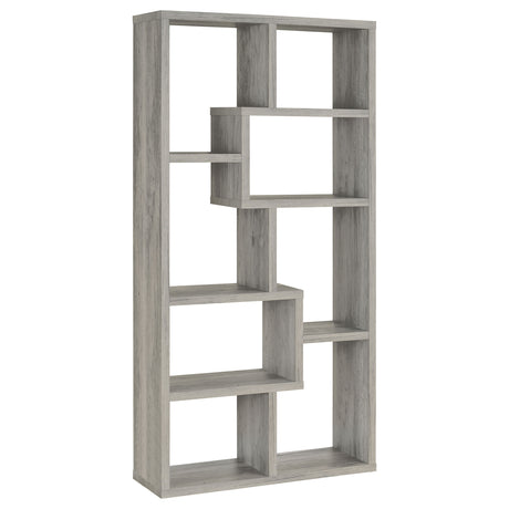 Theo 71" 6-Shelf Staggered Bookshelf - Reversible Open Cubbies in Grey Driftwood – view 6