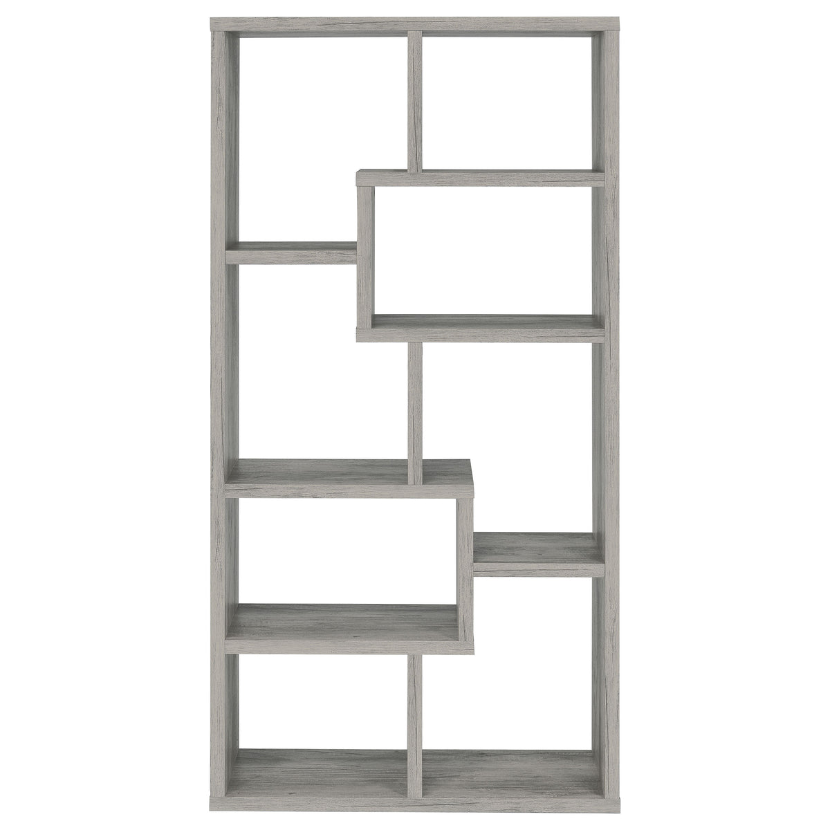 Theo 71" 6-Shelf Staggered Bookshelf - Reversible Open Cubbies in Grey Driftwood – view 7
