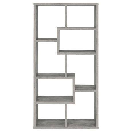Theo 71" 6-Shelf Staggered Bookshelf - Reversible Open Cubbies in Grey Driftwood – view 7