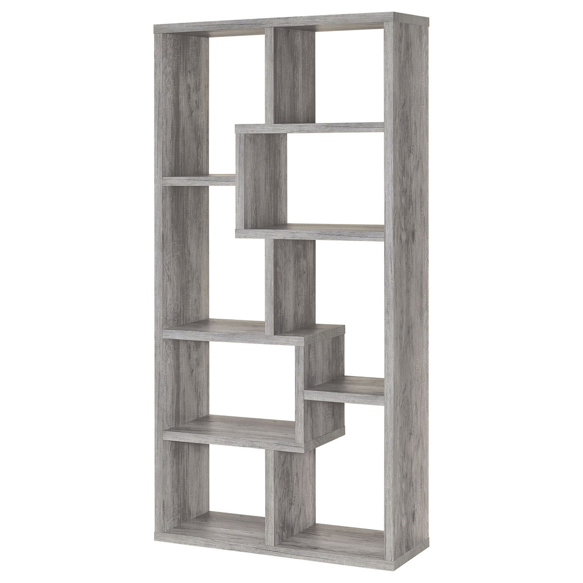 Theo 71" 6-Shelf Staggered Bookshelf - Reversible Open Cubbies in Grey Driftwood – view 8