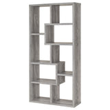 Theo 71" 6-Shelf Staggered Bookshelf - Reversible Open Cubbies in Grey Driftwood – view 8