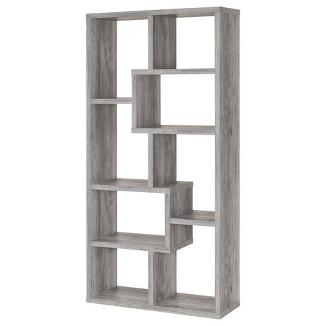 Theo 71" 6-Shelf Staggered Bookshelf - Reversible Open Cubbies in Grey Driftwood – view 8