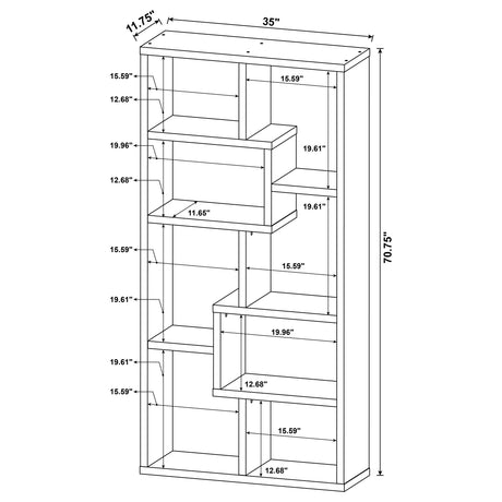 Theo 71" 6-Shelf Staggered Bookshelf - Reversible Open Cubbies in Grey Driftwood – view 11