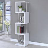 Baxter 67" 4-Shelf Bookshelf - Compact Geometric Bookcase in White & Chrome – view 1