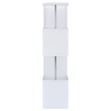 Baxter 67" 4-Shelf Bookshelf - Compact Geometric Bookcase in White & Chrome – view 3
