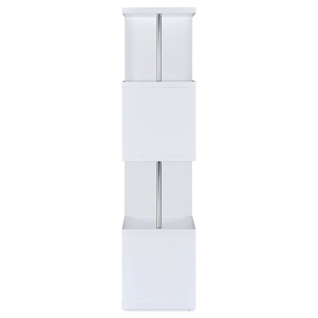 Baxter 67" 4-Shelf Bookshelf - Compact Geometric Bookcase in White & Chrome – view 3