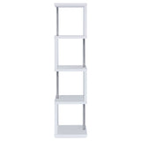 Baxter 67" 4-Shelf Bookshelf - Compact Geometric Bookcase in White & Chrome – view 5