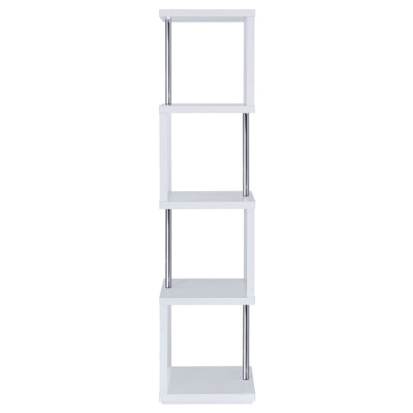 Baxter 67" 4-Shelf Bookshelf - Compact Geometric Bookcase in White & Chrome – view 5