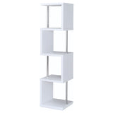 Baxter 67" 4-Shelf Bookshelf - Compact Geometric Bookcase in White & Chrome – view 6