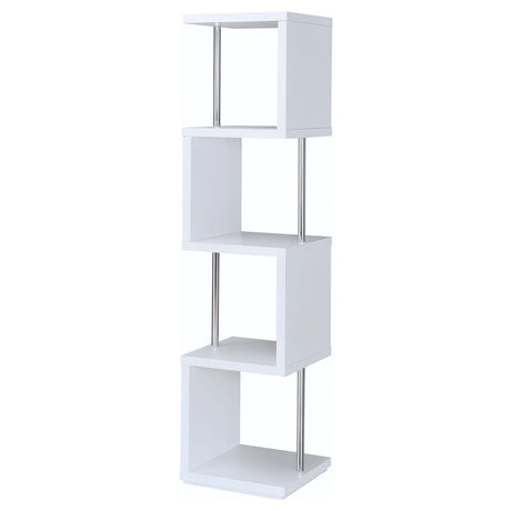 Baxter 67" 4-Shelf Bookshelf - Compact Geometric Bookcase in White & Chrome – view 6
