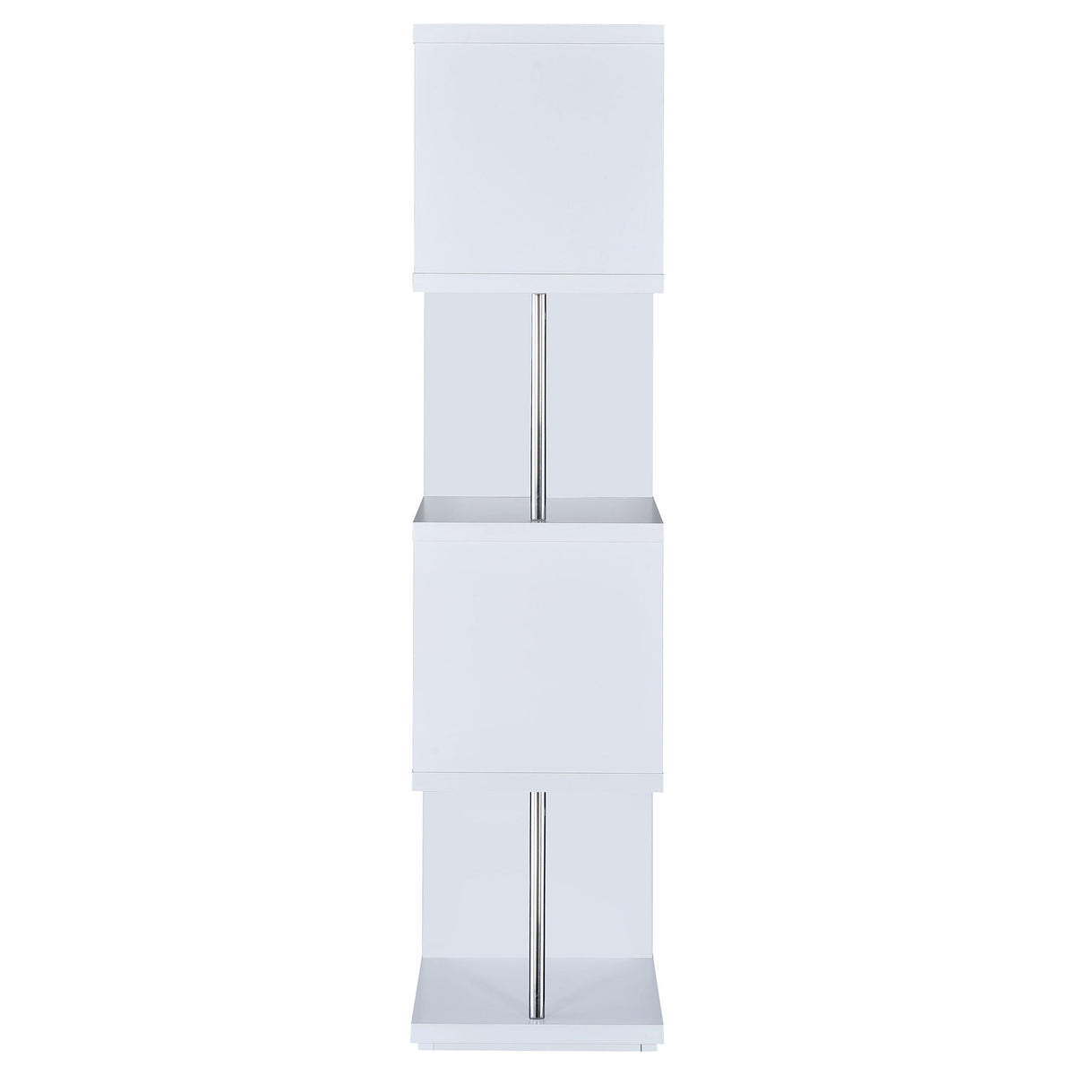 Baxter 67" 4-Shelf Bookshelf - Compact Geometric Bookcase in White & Chrome – view 7