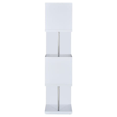 Baxter 67" 4-Shelf Bookshelf - Compact Geometric Bookcase in White & Chrome – view 7