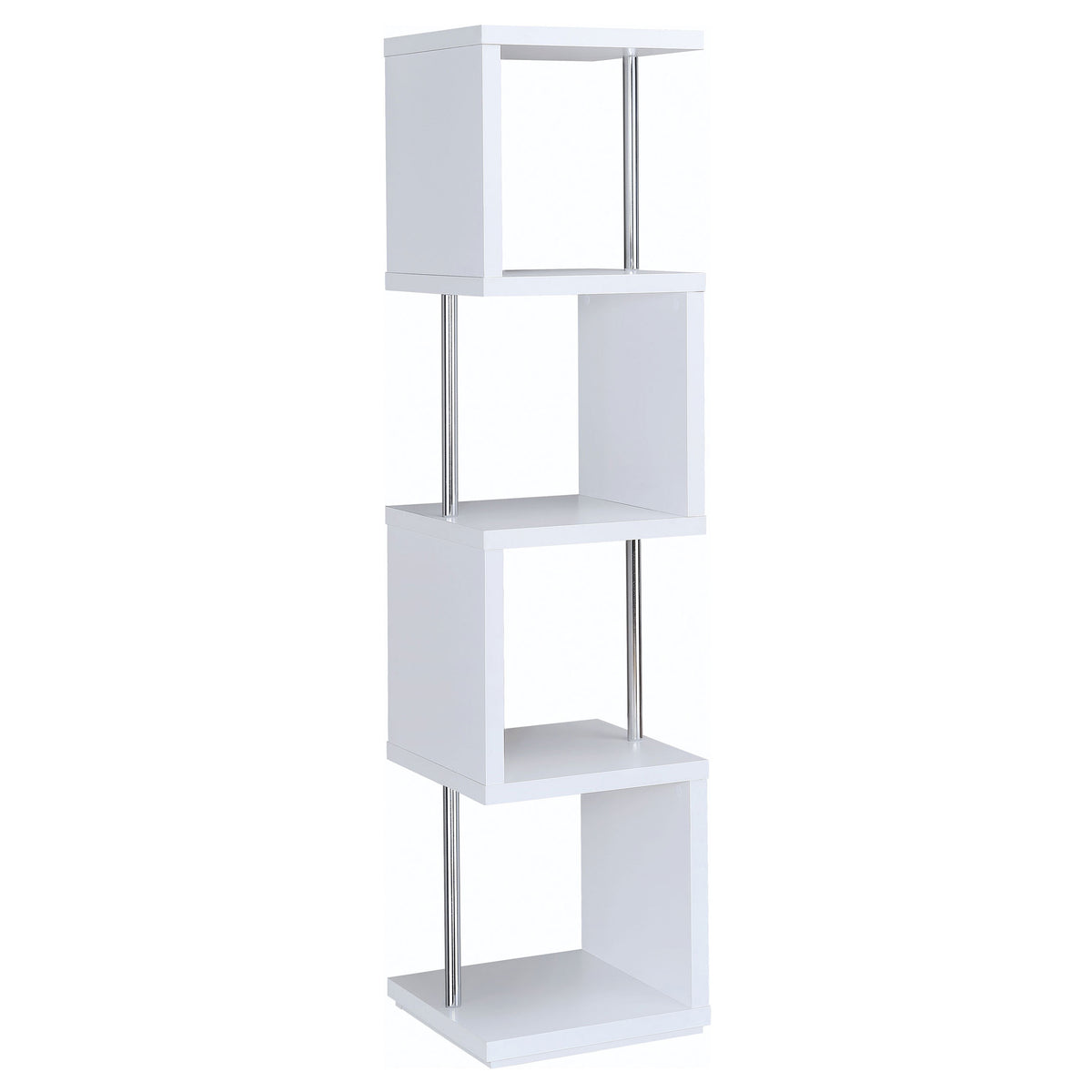 Baxter 67" 4-Shelf Bookshelf - Compact Geometric Bookcase in White & Chrome – view 8