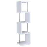 Baxter 67" 4-Shelf Bookshelf - Compact Geometric Bookcase in White & Chrome – view 8