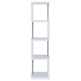 Baxter 67" 4-Shelf Bookshelf - Compact Geometric Bookcase in White & Chrome – view 9