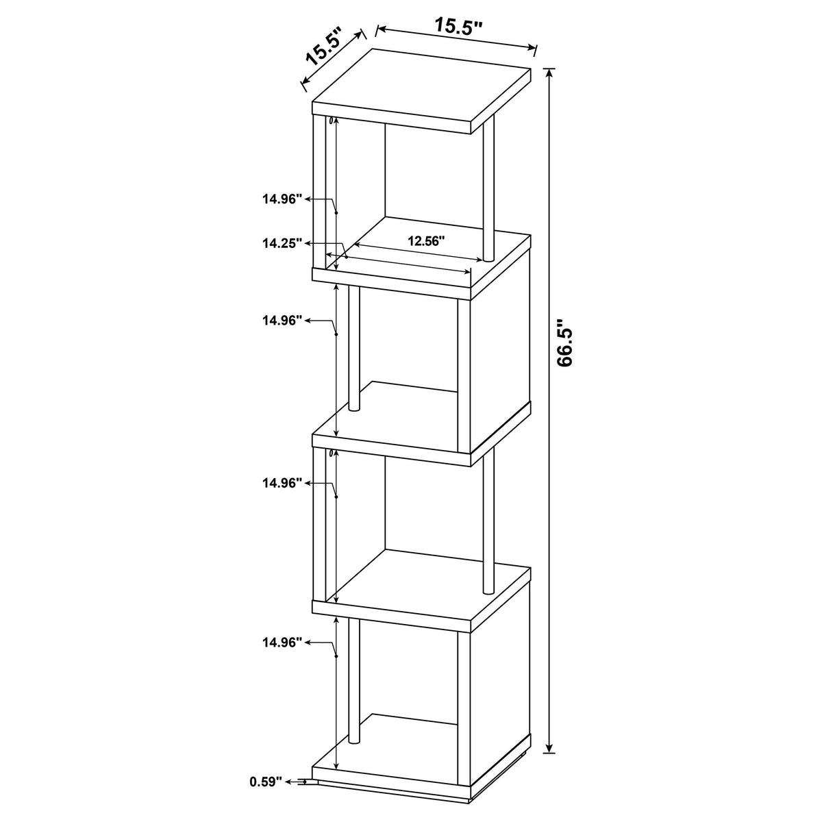 Baxter 67" 4-Shelf Bookshelf - Compact Geometric Bookcase in White & Chrome – view 11