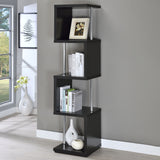 Baxter 67" 4-Tier Cube Bookshelf - Modern Black with Chrome Rod Accents – view 1
