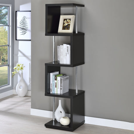 Baxter 67" 4-Tier Cube Bookshelf - Modern Black with Chrome Rod Accents – view 1