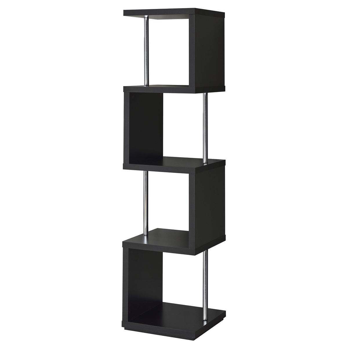 Baxter 67" 4-Tier Cube Bookshelf - Modern Black with Chrome Rod Accents – view 6