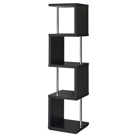 Baxter 67" 4-Tier Cube Bookshelf - Modern Black with Chrome Rod Accents – view 6