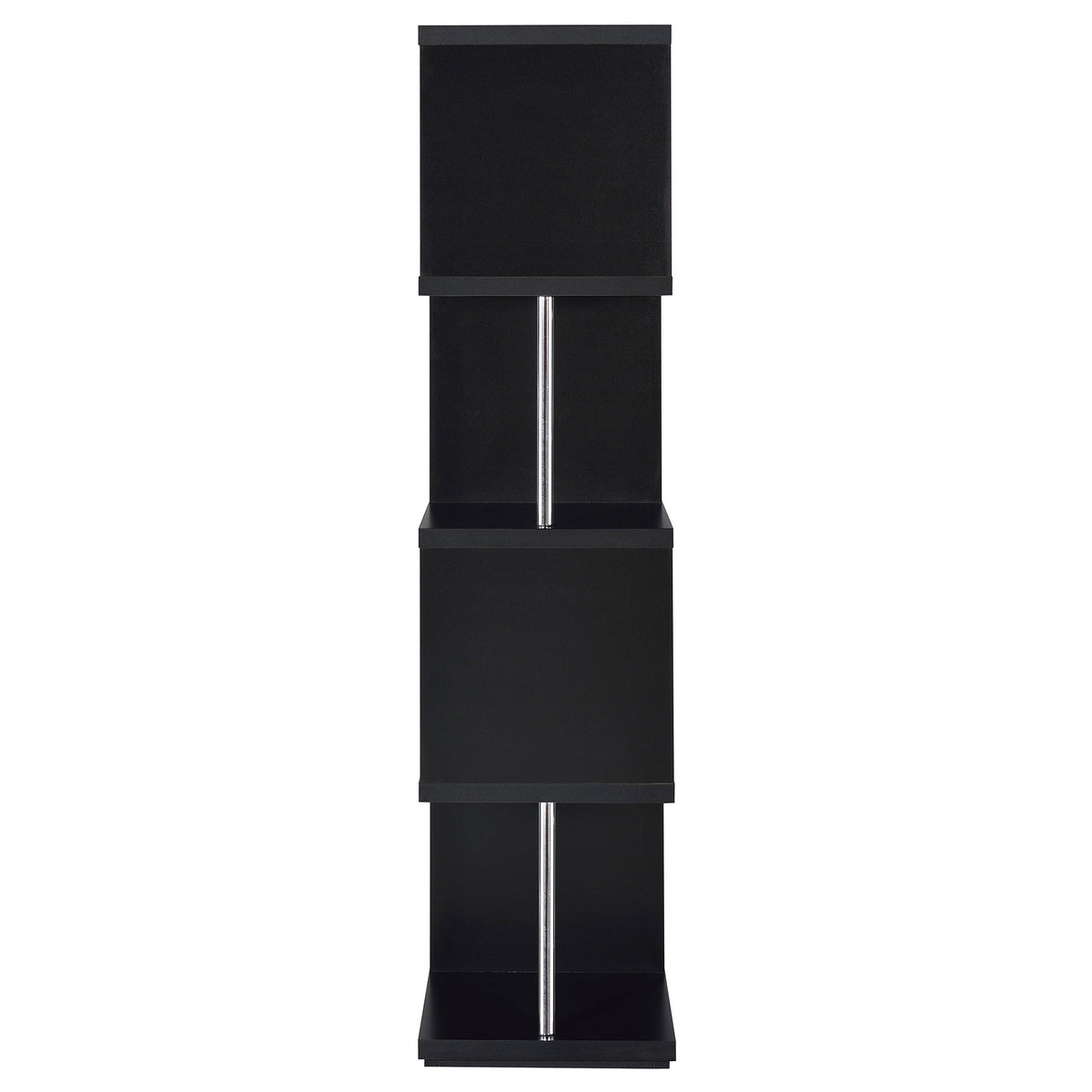 Baxter 67" 4-Tier Cube Bookshelf - Modern Black with Chrome Rod Accents – view 7