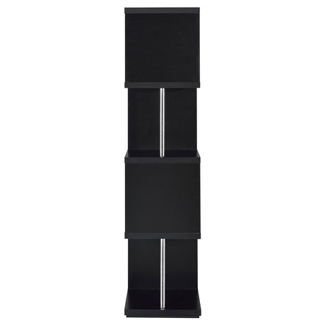 Baxter 67" 4-Tier Cube Bookshelf - Modern Black with Chrome Rod Accents – view 7