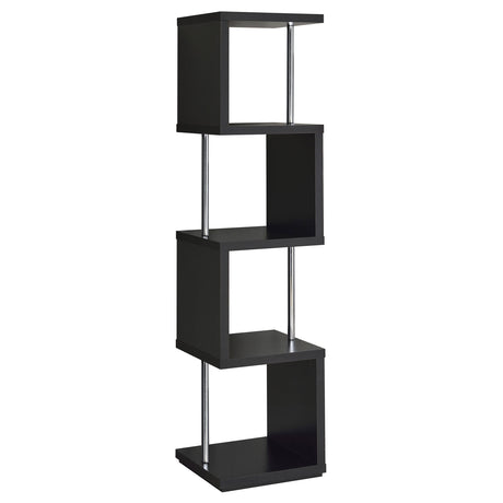 Baxter 67" 4-Tier Cube Bookshelf - Modern Black with Chrome Rod Accents – view 8