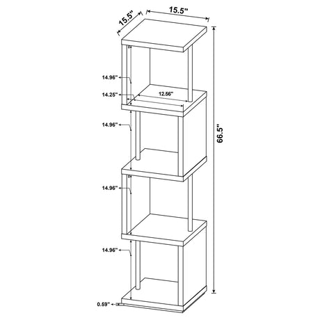 Baxter 67" 4-Tier Cube Bookshelf - Modern Black with Chrome Rod Accents – view 11