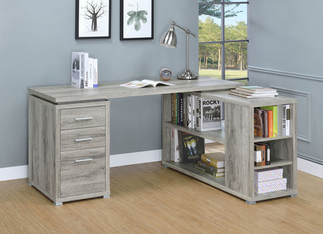 Yvette 60" L-Shaped Computer Desk - 3 Drawers, Open Shelves & Cubbies in Grey Driftwood – view 1