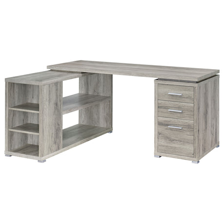 Yvette 60" L-Shaped Computer Desk - 3 Drawers, Open Shelves & Cubbies in Grey Driftwood – view 3