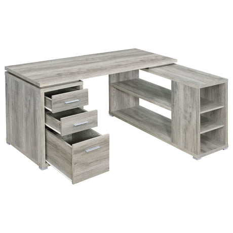Yvette 60" L-Shaped Computer Desk - 3 Drawers, Open Shelves & Cubbies in Grey Driftwood – view 4