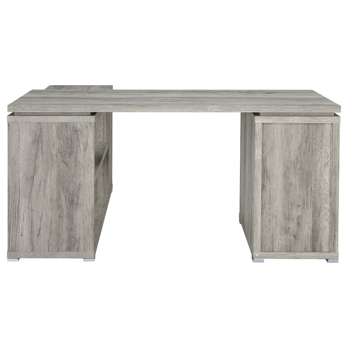 Yvette 60" L-Shaped Computer Desk - 3 Drawers, Open Shelves & Cubbies in Grey Driftwood – view 8
