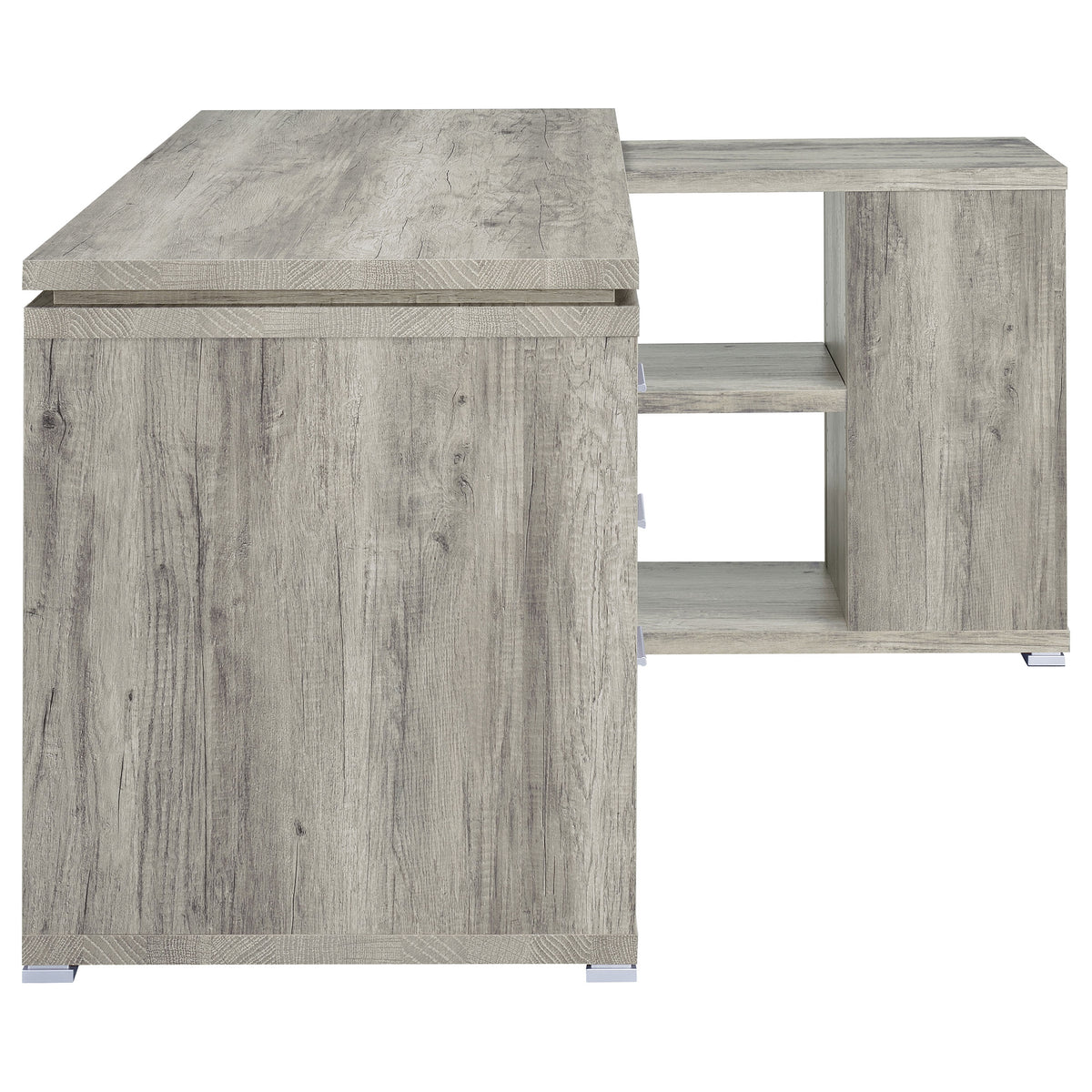 Yvette 60" L-Shaped Computer Desk - 3 Drawers, Open Shelves & Cubbies in Grey Driftwood – view 9