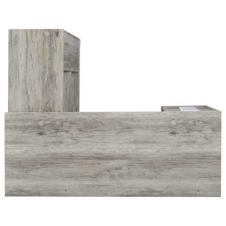 Yvette 60" L-Shaped Computer Desk - 3 Drawers, Open Shelves & Cubbies in Grey Driftwood – view 10