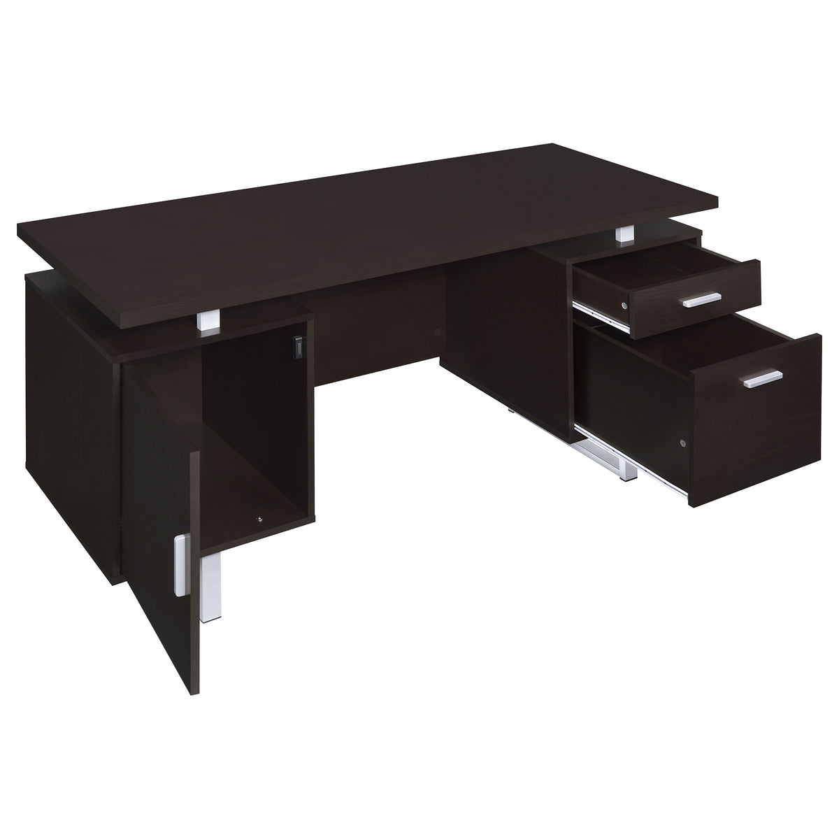 Lawtey 60" Computer Desk with Floating Top - File Drawer & Cabinet in Cappuccino on Silver Metal Base – view 3