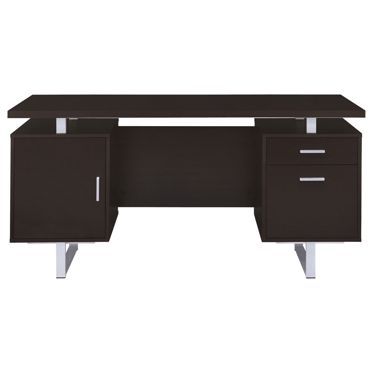Lawtey 60" Computer Desk with Floating Top - File Drawer & Cabinet in Cappuccino on Silver Metal Base – view 4