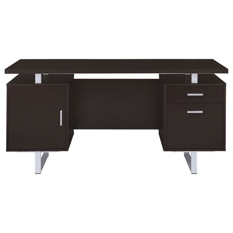 Lawtey 60" Computer Desk with Floating Top - File Drawer & Cabinet in Cappuccino on Silver Metal Base – view 4
