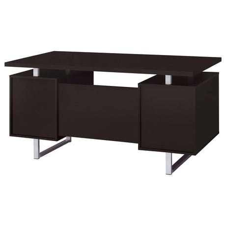 Lawtey 60" Computer Desk with Floating Top - File Drawer & Cabinet in Cappuccino on Silver Metal Base – view 9